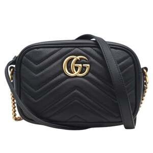 GUCCI Black Leather GG Marmont Shoulder Bag